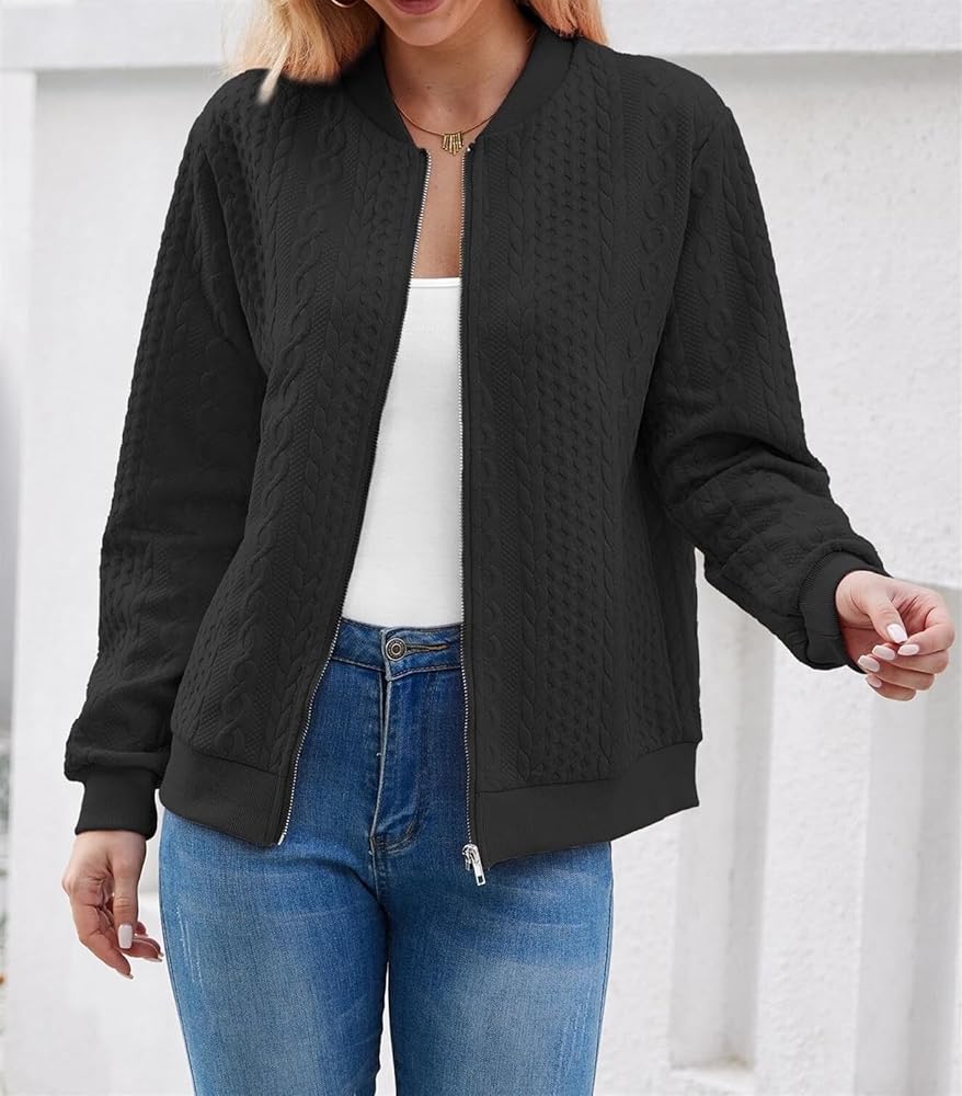 Generic Women's Zip Up Cardigan Sweater Cable Knit Hoodies